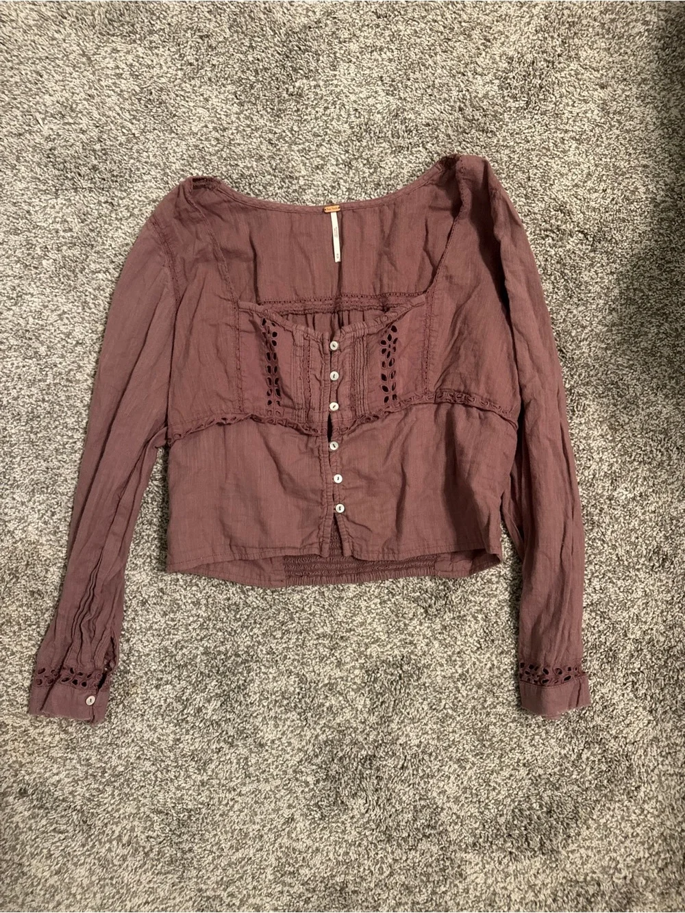 Free People Women's Mauve Button-Front Square Neck Top